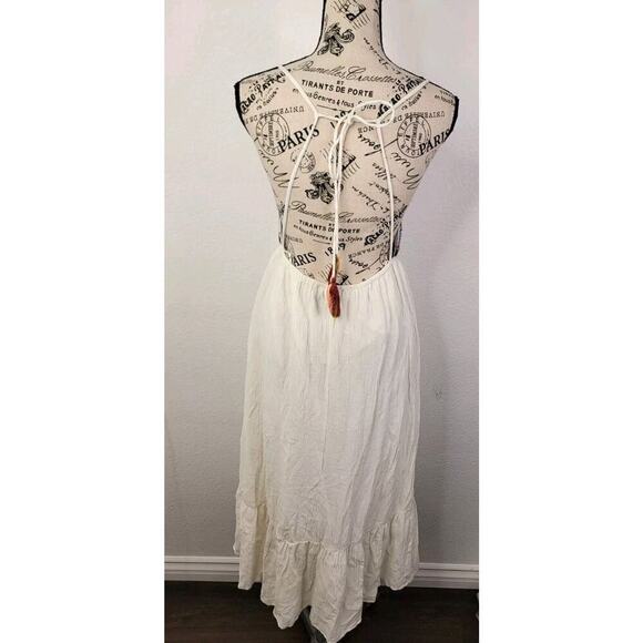 Zara Midi Dress SZ S Halter Embroidered Gauze Beachy Bohemian Cottagecore - Picture 7 of 13